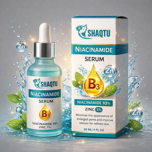 Shaqtu Niacinamide 10% + Zinc 1% Serum with floating B3 and Zinc molecules - controls oil and refines pores